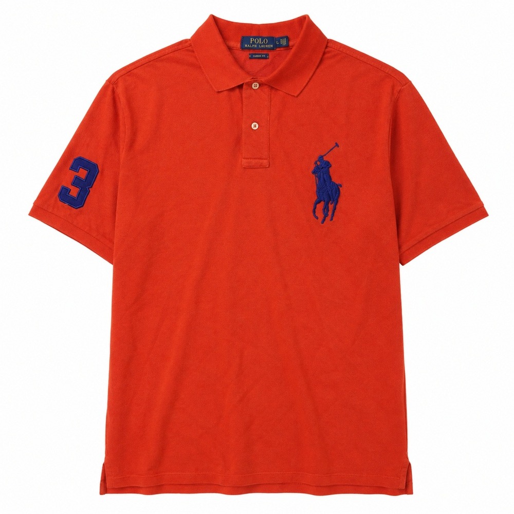 Polo Ralph Lauren Shirt Mens Large Big Pony Polo Orange Classic Fit Short Sleeve